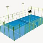 Ilustración de una pista de padel con cristales y postes