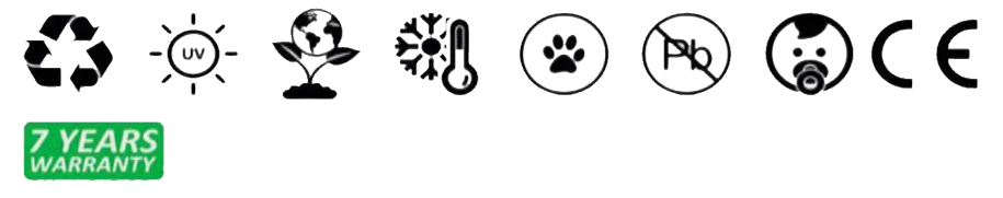 Iconos de garantías de césped artificial que fabricamos e instalamos modelo chic