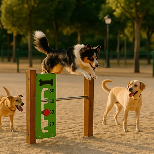Elementos para un parkecan con tres perros usándolos en blanco